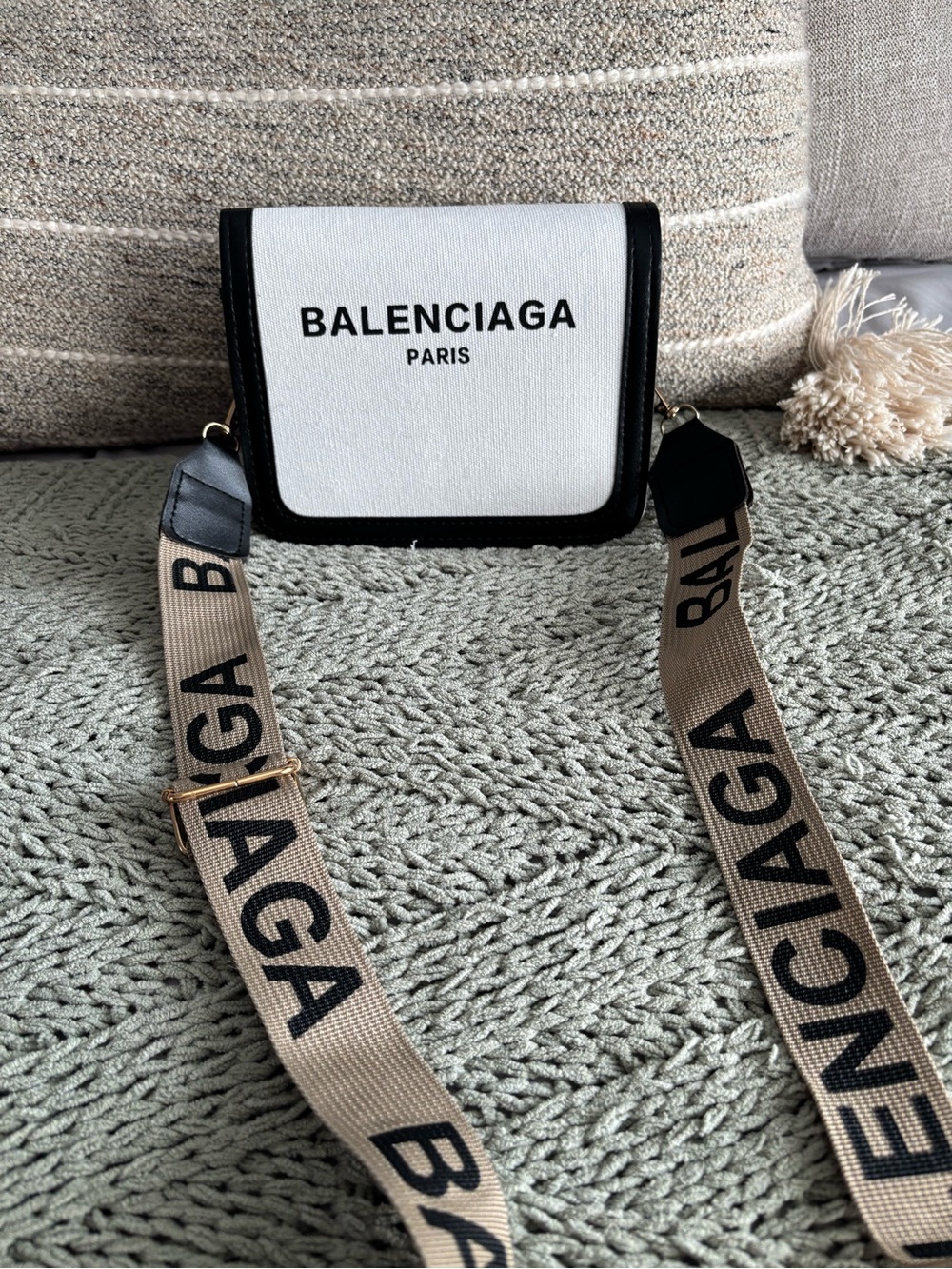 White and Black Canvas Crossbody Bag